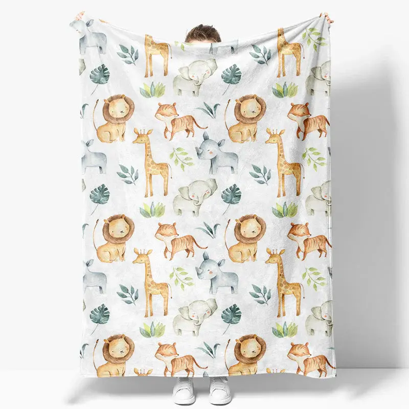 Safari Animals Jungle Leaves Custom Name Blanket - Aperturee
