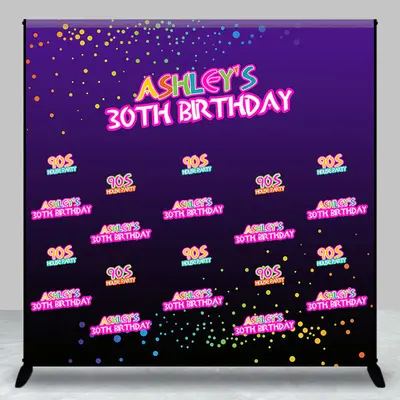 90S House Party Custom Name 30TH Purple Birthday Backdrop - Aperturee