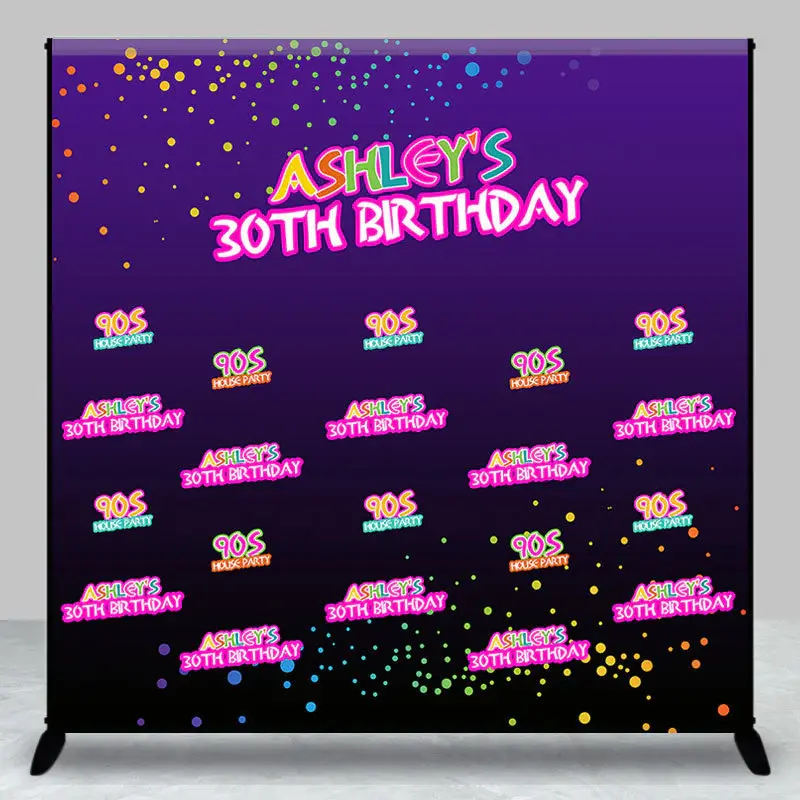 90S House Party Custom Name 30TH Purple Birthday Backdrop - Aperturee