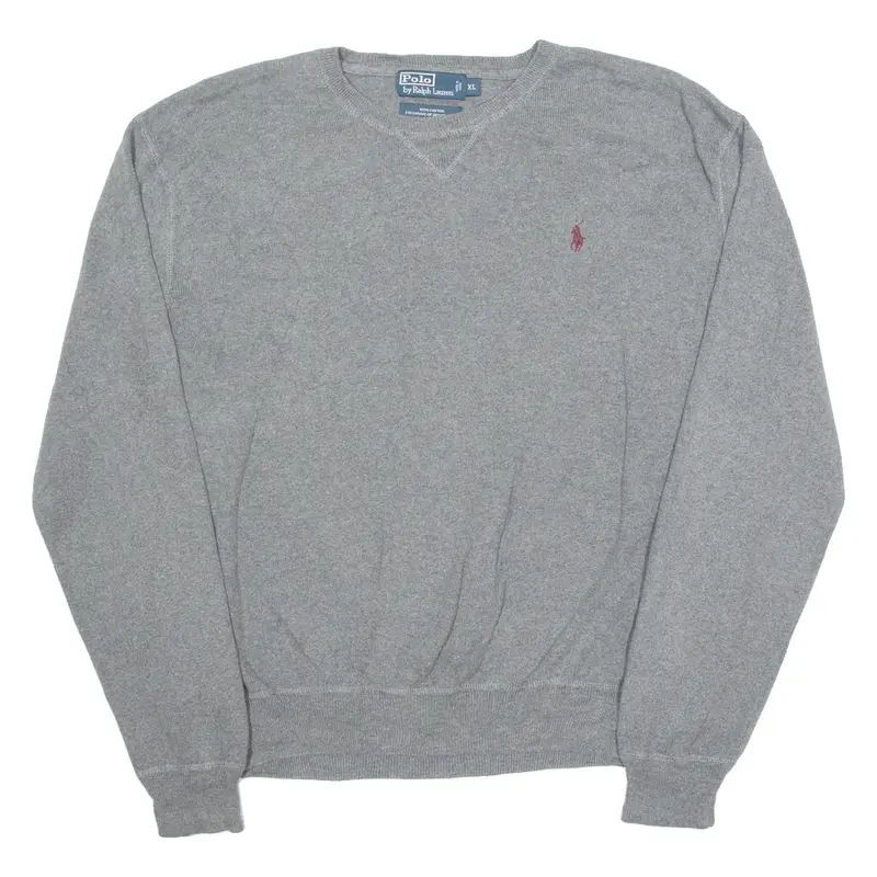 POLO RALPH LAUREN Mens Jumper Grey Crew Neck Tight Knit XL