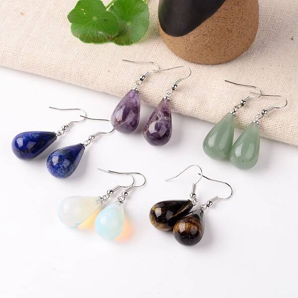 Mixed Stone Teardrop Dangle Earrings