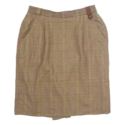 SPORTING CLUB Pocketed Womens Straight Skirt Brown Knee Length Wool Check UK 16