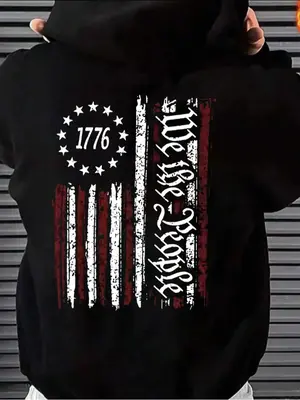 Men's Graphic Drop Shoulder Essentials 4th Of July Hoodie, Fall Outfits, Fallfreshness Regular Fit Streetwear Casual Drawstri...