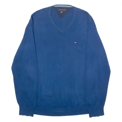 TOMMY HILFIGER Mens Jumper Blue V-Neck Tight Knit XL
