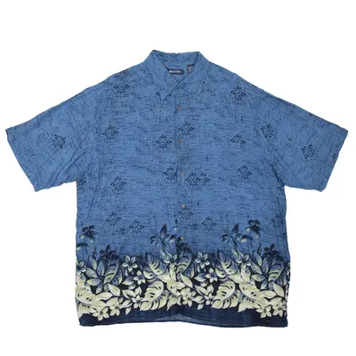 PURITAN Hawaiian Shirt Blue Viscose Floral Short Sleeve Mens XL