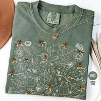 Comfort Colors Vintage Bee Botanical T-Shirt, Honeycomb Doodle TShirt, Unique Honey Bees TShirt, Bee Lovers Tee, Bumblebees T...