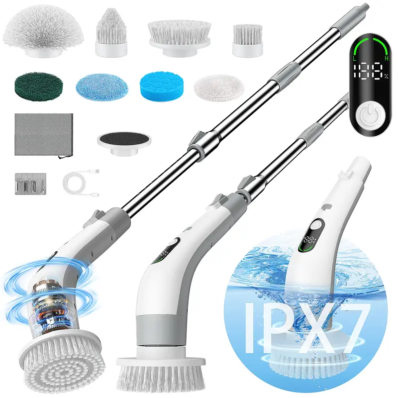 Vaxbree SP02 Dual Baterry Electric Spin Scrubber with 8 Versatile Brush Heads & IPX7 Waterproof LED Display 120 Mins Runtime