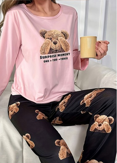 Modlily Pink Animal Print Long Sleeve Lounge Top and Pants - M