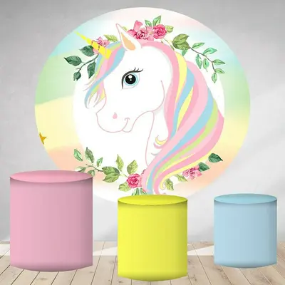 Aperturee Sweet Unicorn Round Happy Birthday Backdrop For Girl | Circle Background For Party | Circle Party Backdrop | Round ...