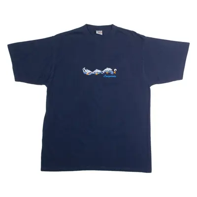 JERZEES Lanzarote Embroidered Tourist Mens T-Shirt Blue 90s Crew Neck L