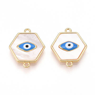 Brass Pave Natural Shell Hexagon Connector Charms
