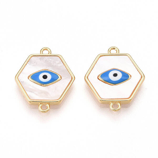 Brass Pave Natural Shell Hexagon Connector Charms
