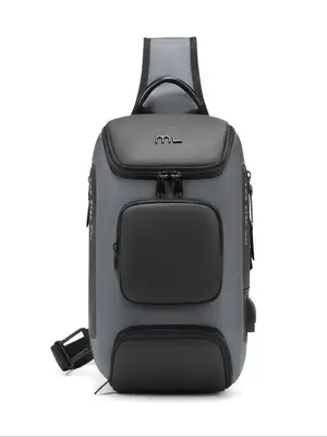 Men's Summer Casual Letter Label Decor Zipper Chest Bag, Trendy Sling Bag, Work Bag, Large Capacity Belt Bag, Personal Item B...