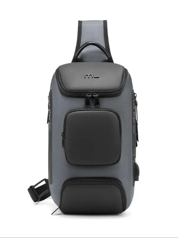 Men's Summer Casual Letter Label Decor Zipper Chest Bag, Trendy Sling Bag, Work Bag, Large Capacity Belt Bag, Personal Item B...