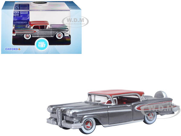 1958 Edsel Citation Silver Gray Metallic with Ember Red Top and Red Interior 1/87 (HO) Scale Diecast Model Car by Oxford Diec...