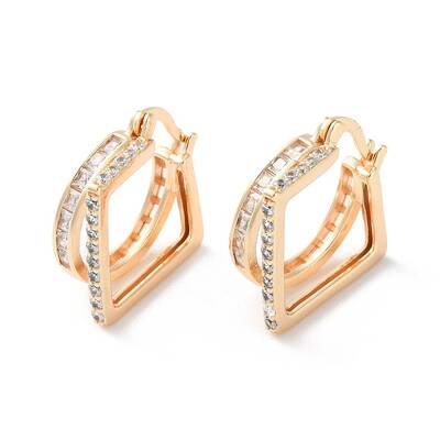 Rack Plating Square Brass Clear Cubic Zirconia Hoop Earrings