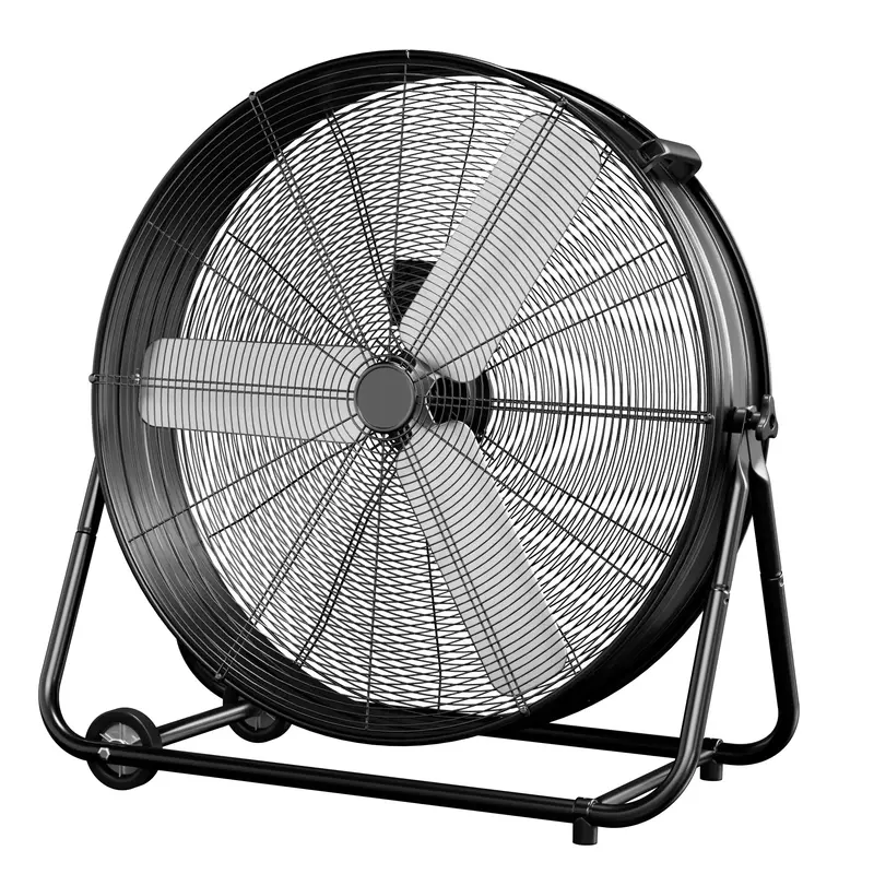 24 Inch Industrial Drum Fan, 320W High Velocity Floor Fan, 3 Speed Heavy Duty Metal Air Circulator, 360° Tilt with Casters H...