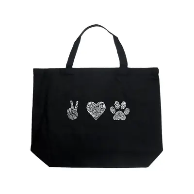 Peace Love Dogs - Large Word Art Tote Bag - Navy - LARGE