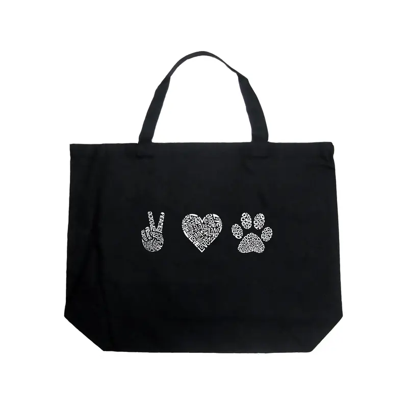 Peace Love Dogs - Large Word Art Tote Bag - Navy - LARGE