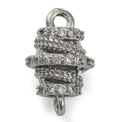 Brass Micro Pave Clear Cubic Zirconia Hollow Oval Connector Charms