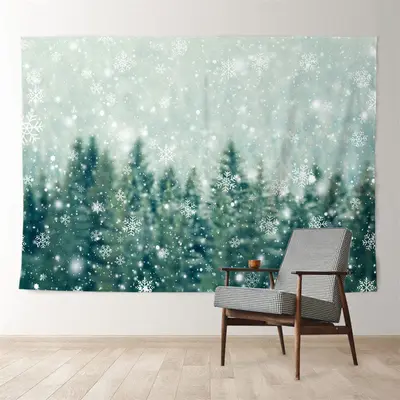 Aperturee Green Snowy Forest Winter Scene Photo Backdrop