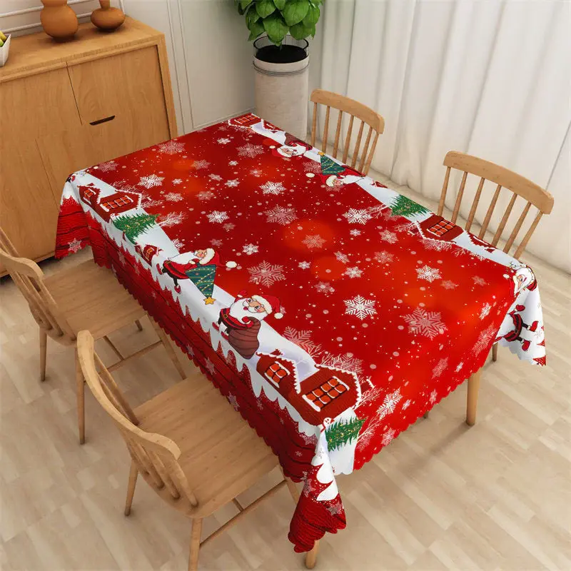 Winter Santa House Red Bokeh Christmas Tablecloth - Aperturee