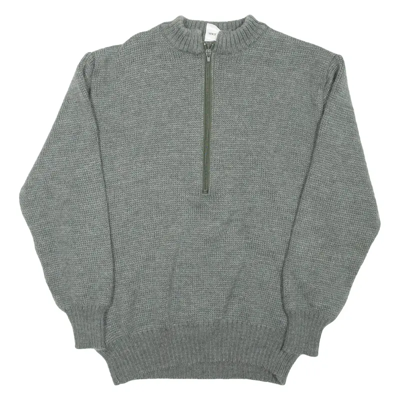 Military Mens Jumper Grey 1/2 Zip Chunky Knit Wool L