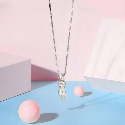 Rhodium Plated 925 Sterling Silver Kitten Pendant Necklace