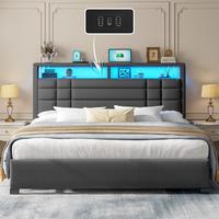 【dealsforyoudays】Raybee Furniture  Luxury Bed Frames with Headboard & 2 Storage Shelves, Upholstered Bed Frame with LED &...