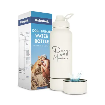 Dog Water Bottle for Dog Lovers - 32 oz Stainless Steel Double Wall Insulated Water Bottle with 8 oz Detachable Dog Bowl - Id...