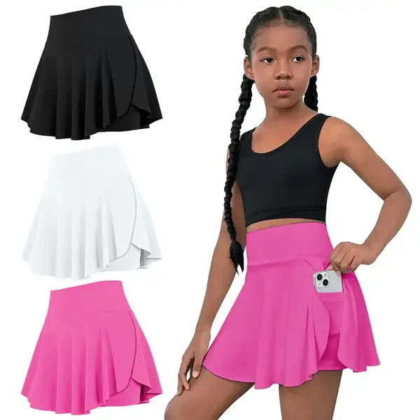 AYJKSEVEN Girls Athletic Skort High Waist Tennis Skirts with Shorts Butterfly Ruffle School Skirts with Pockets