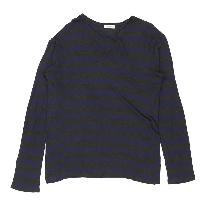 Valentino Striped Long Sleeve Top - Large Navy Viscose | Size: large