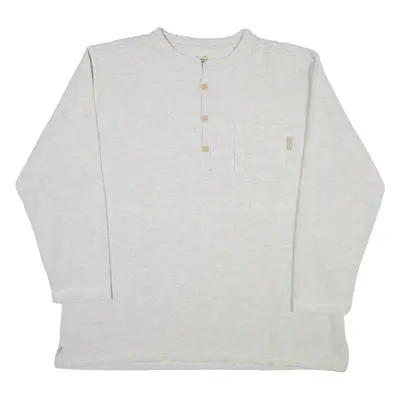 NATURAL Mens T-Shirt Grey Long Sleeve Button Neck XL