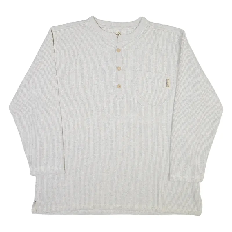 NATURAL Mens T-Shirt Grey Long Sleeve Button Neck XL
