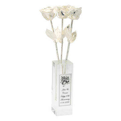 3 14 Silver 25th Anniversary Roses in Personalized Vase