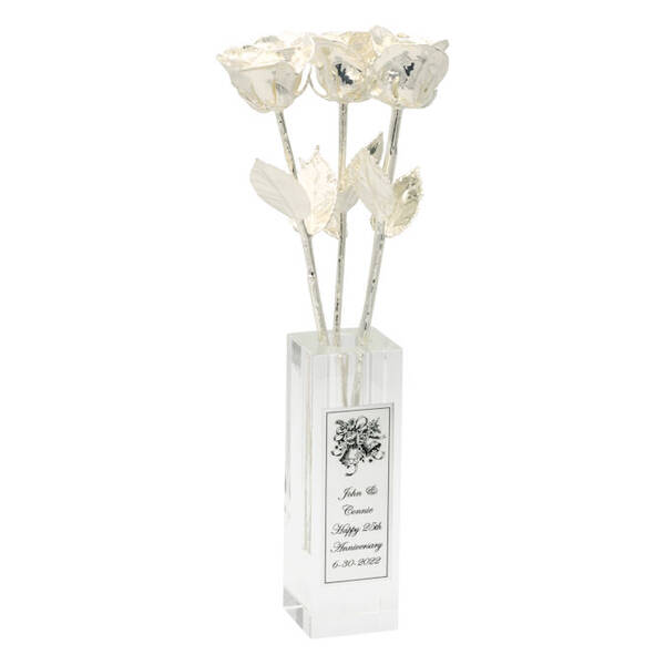 3 14 Silver 25th Anniversary Roses in Personalized Vase