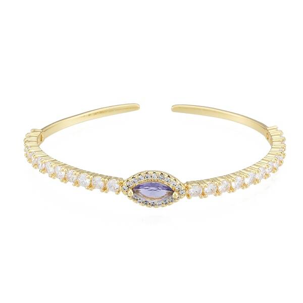 Cubic Zirconia Horse Eye Open Cuff Bangle