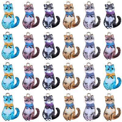 30Pcs Cat Shaped Alloy Enamel Pendants