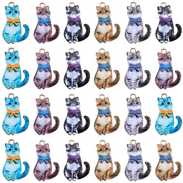 30Pcs Cat Shaped Alloy Enamel Pendants