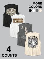 Men's Letter Print Tank Top, Regular Fit Casual Sleeveless Round Neck Top for Summer, Men's Top for Daily Wear, Socks