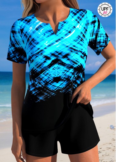 Modlily Tummy Coverage Mid Waisted Ombre Black Tankini Set - M