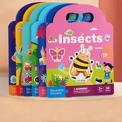 Waterproof Reusable Sticker Book, 3 Counts/set Double-sided Design Insects Sticker Book, Educational Toy for Boys & Girls