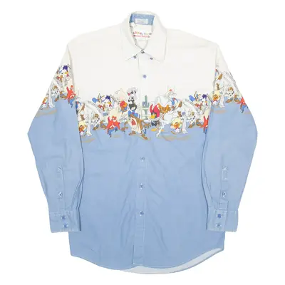 KARMAN Looney Tunes Western Mens Shirt Blue Crazy Pattern Long Sleeve S
