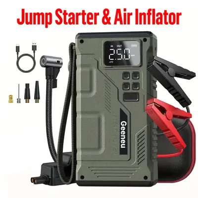 8000A Geeneu Portable Jump Starter with Air Compressor, 150PSI, 12V Car Battery Jump Box, 12.0L Gas & 10.0L Diesel Engines, W...