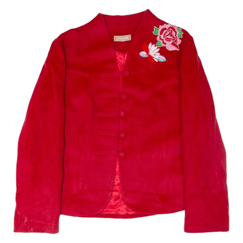 TIZIANO Eastern Style Jacket Red Wool 90s Floral Womens M