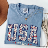 Comfort Colors Floral USA Shirt, American Girl Shirt, USA Est 1776 Shirt, Girly 4th of July Shirt, Patriotic Women Shirt, Flo...