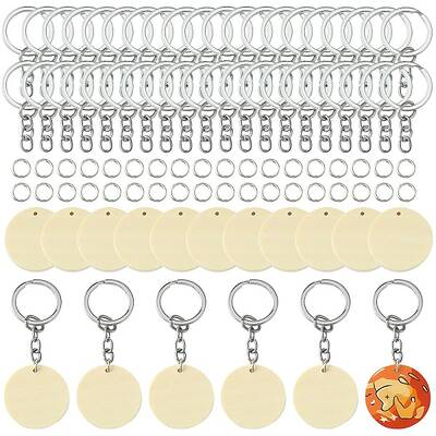 DIY Blank Flat Round Wooden Keychain Making Kits