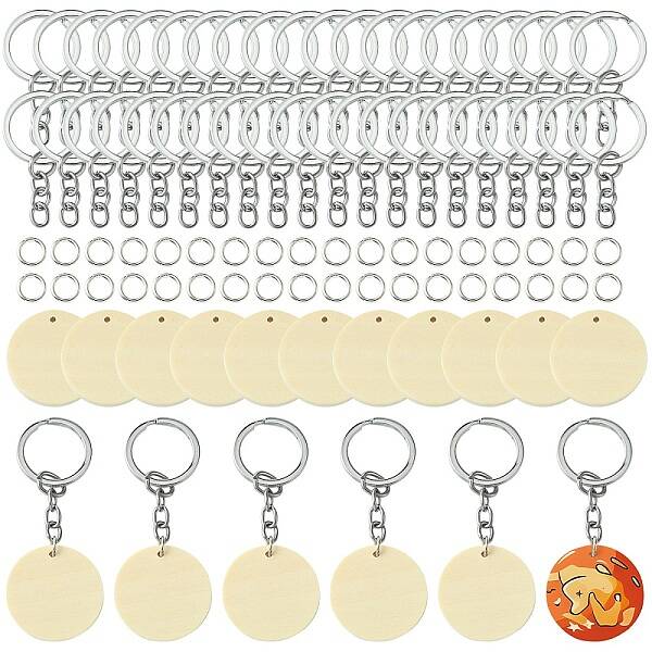 DIY Blank Flat Round Wooden Keychain Making Kits