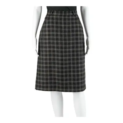 YOUR SIXTH SENSE Midi A-Line Skirt Grey 90s Wool Check Womens UK 16
