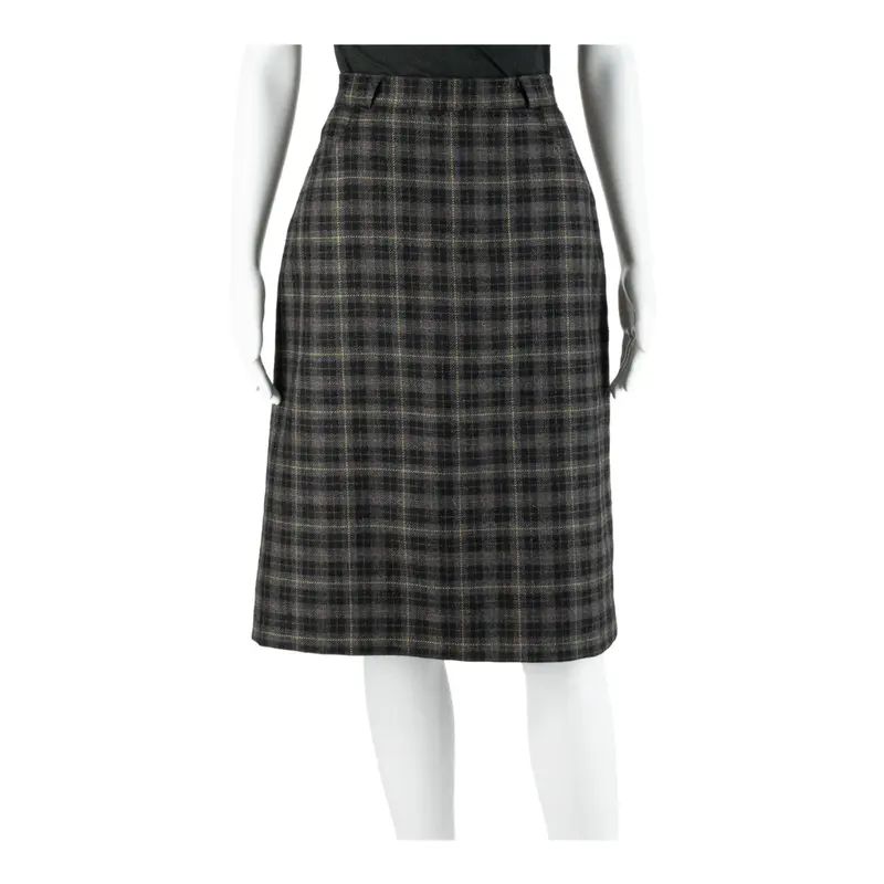 YOUR SIXTH SENSE Midi A-Line Skirt Grey 90s Wool Check Womens UK 16